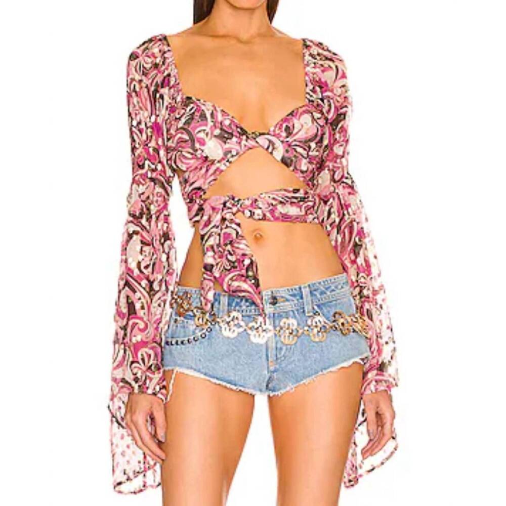 NEW DUNDAS X REVOLVE fleetwood blouse silk top in multi color floral